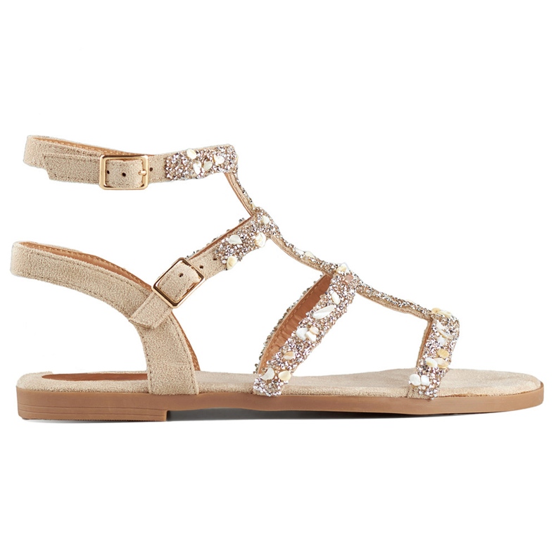 Dámské béžové gladiátorské sandály s ozdobnými kamínky béžový