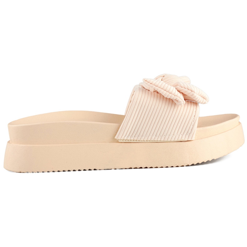 Béžové dámské pantofle s mašlí na silné podrážce béžový