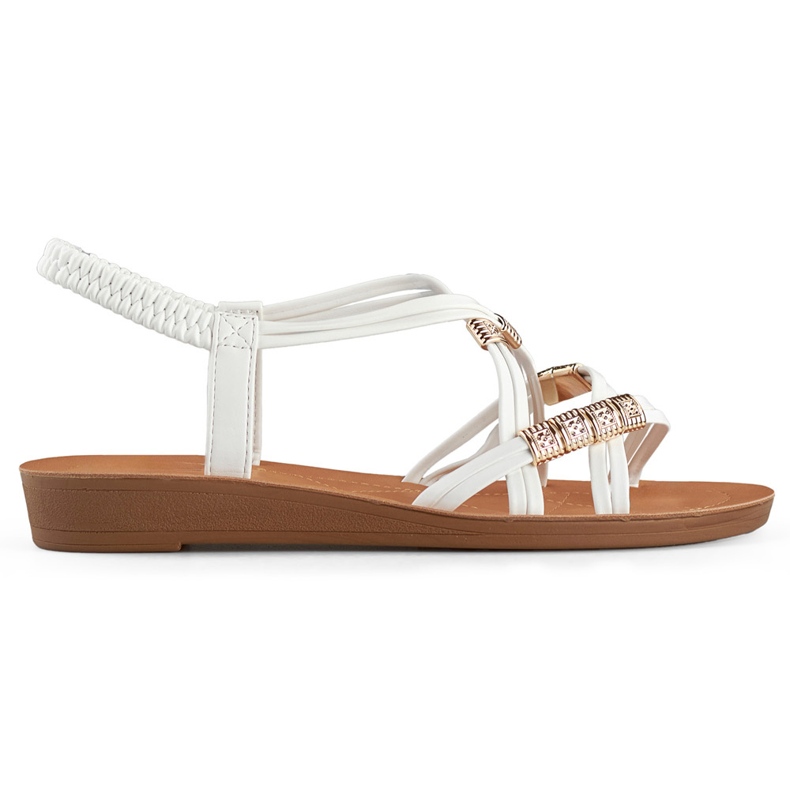 Dámské sandály s gumičkou se zlatým zdobením bílý