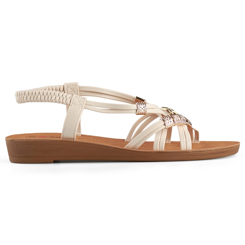 Béžové dámské sandály se zlatým zdobením béžový