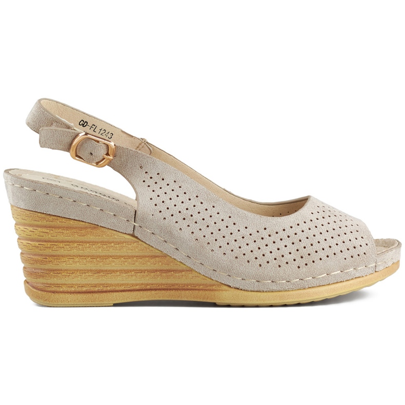 Goodin Prolamované béžové sandály na klínku béžový