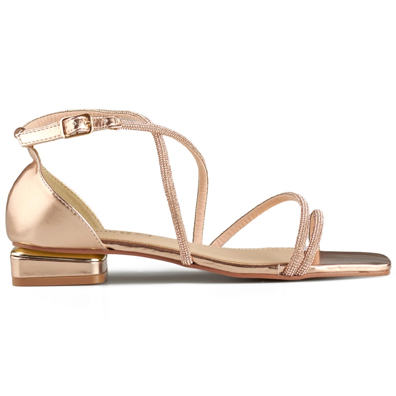 Elegantní dámské sandály na nízkém podpatku s kubickou zirkony růžový Elegantní dámské sandály na nízkém podpatku s kubickou zirkony růžový