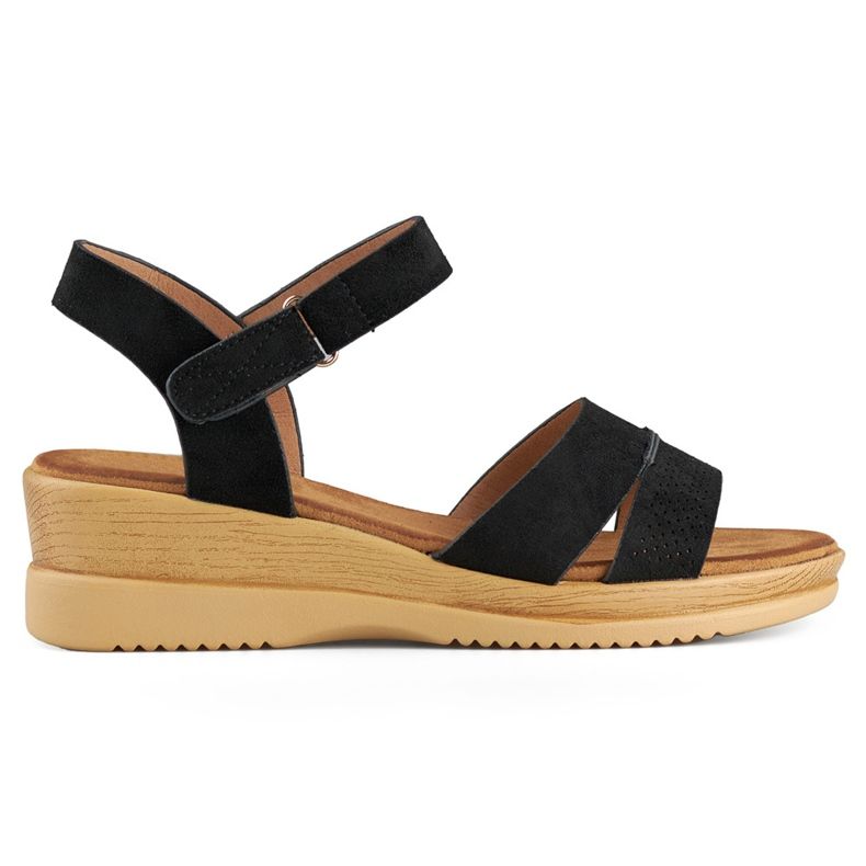 Černé semišové sandály na klínku, pohodlné dámské sandály černá