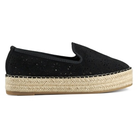Dámské černé prolamované espadrilky se silnou semišovou podrážkou černý