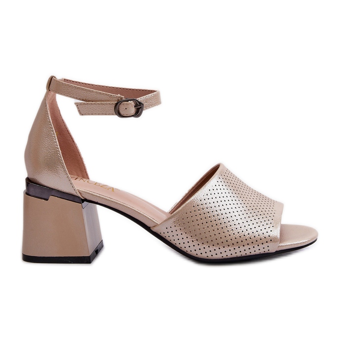 Vinceza Dámské sandály na vysokém podpatku vyrobené z eko kůže, zlatá Horissa béžový
