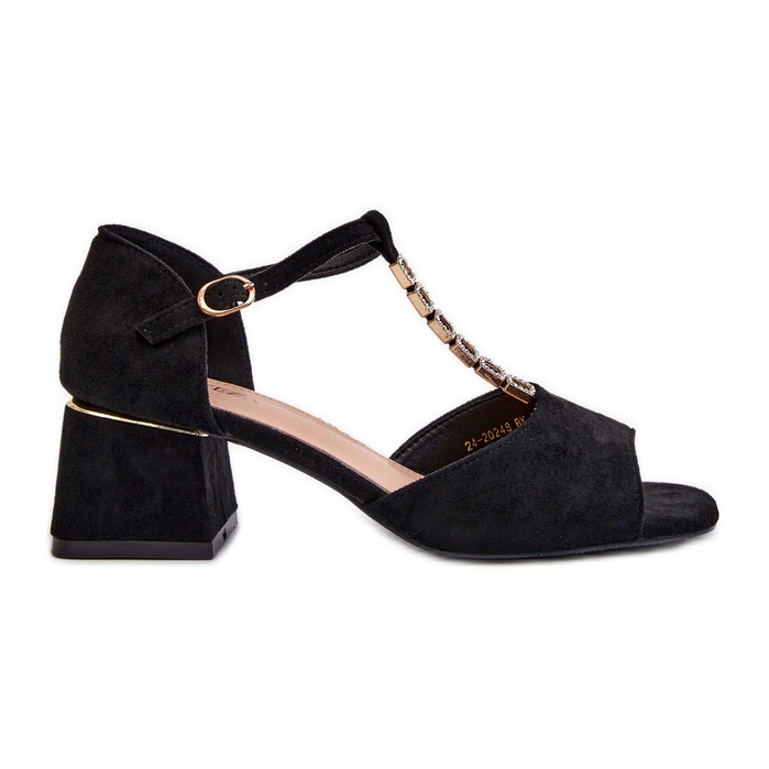 Vinceza Dámské sandály s blokovým podpatkem a ozdobným páskem, Eco Suede, Černá Obivena