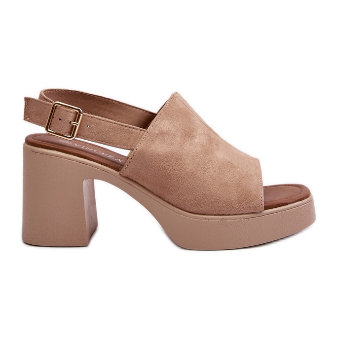 Vinceza Dámské sandály vyrobené z ekologického semiše s platformou a vysokým podpatkem, béžová vatle béžový