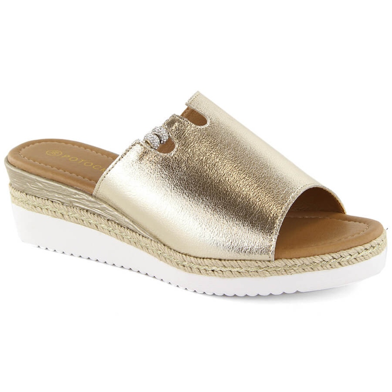 Dámské metalické zlaté sandály na klínku Potocki 21005 zlatý