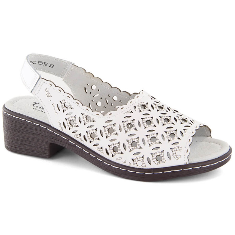 Kožené pohodlné dámské bílé sandály na vysokém podpatku značky T.Sokolski bílý