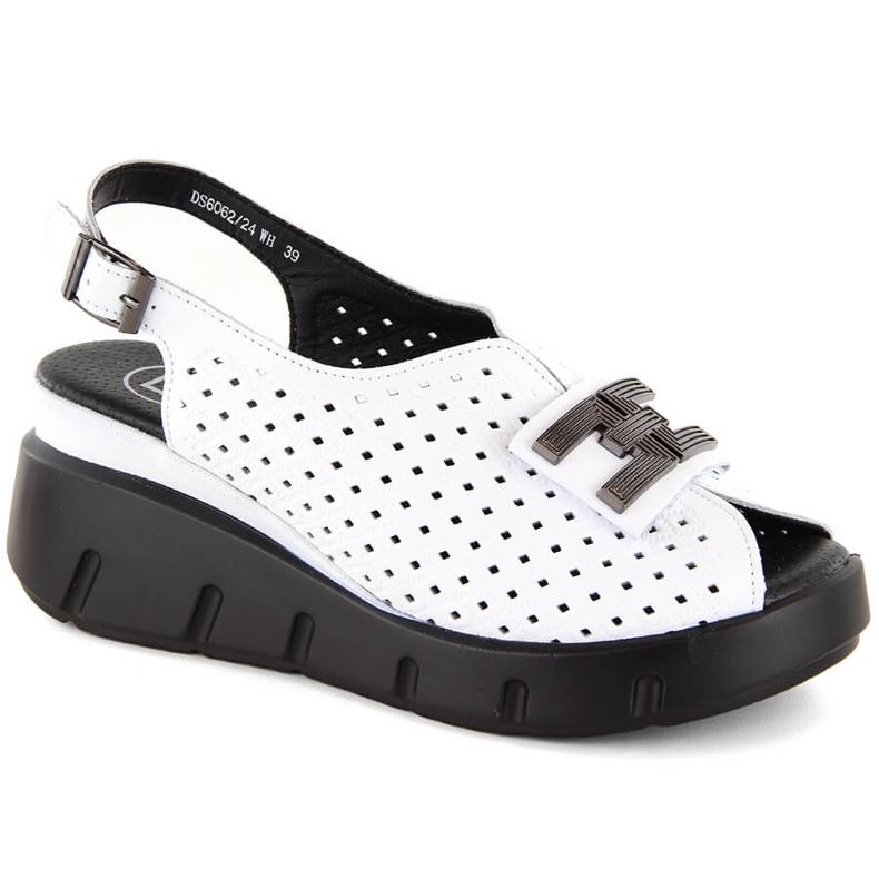 Bílé prolamované dámské kožené sandály na klínku Filippo DS6062 bílý