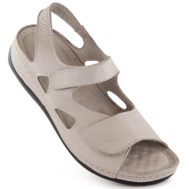 Dámské kožené sandály na suchý zip, světle šedé T.Sokolski L24-158 šedá