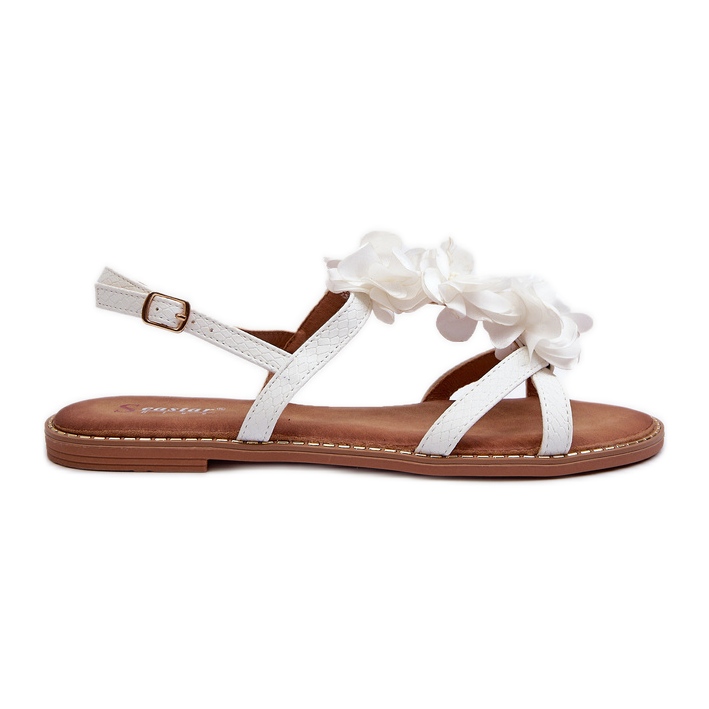 Dámské ploché sandály zdobené květinami, bílá Abidina bílý