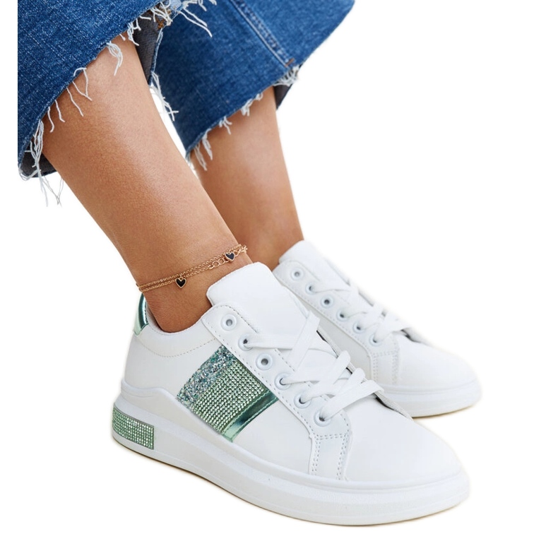 Bílé a zelené tenisky Giulia s kamínky bílý