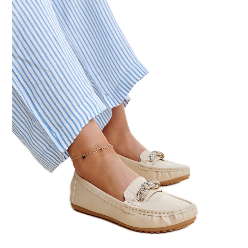 Béžové mokasíny zdobené kamínky Adiba béžový