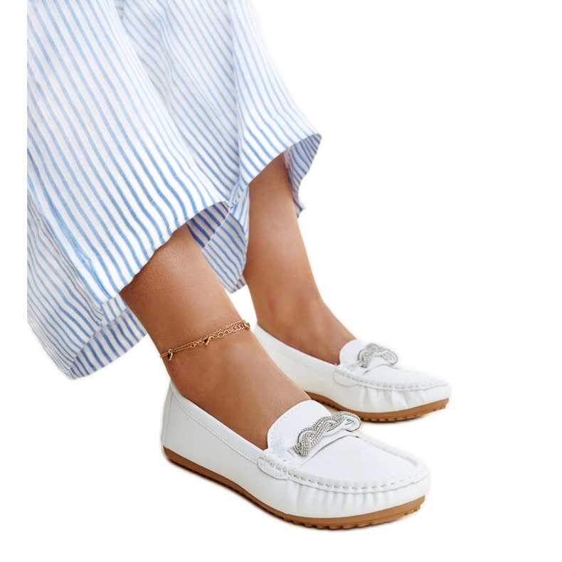 Bílé mokasíny zdobené kamínky Adiba bílý