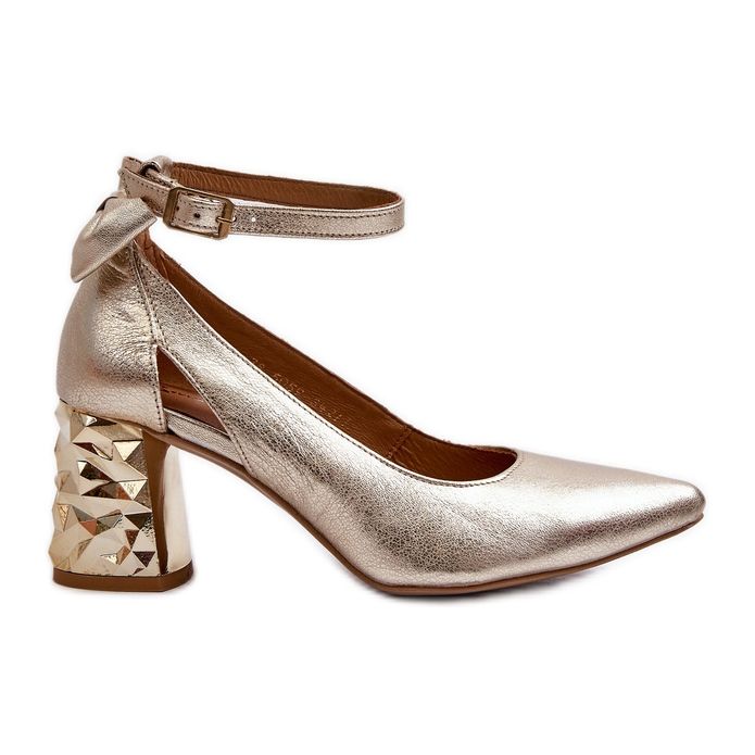 Kožené lodičky s mašličkou Maciejka 05059-25 Zlatá zlatý