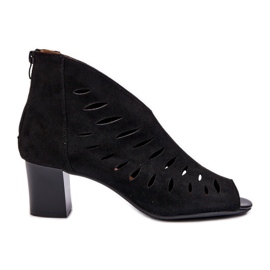 Jezzi Dámské prolamované ekologické semišové kotníkové boty na vysokém podpatku s otevřenou špičkou, černá Timalre