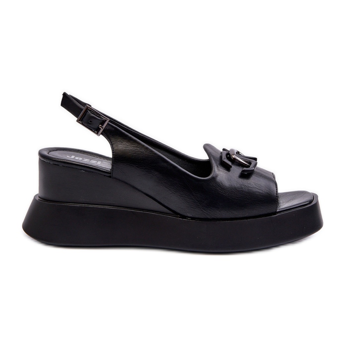 Jezzi Dámské sandály na platformě a klínku s ozdobou, černá Janesca