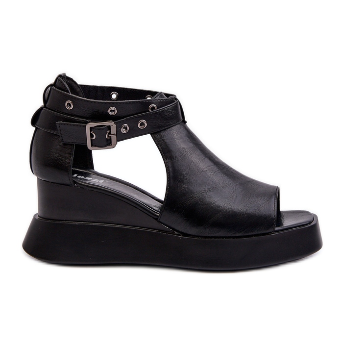 Jezzi Dámské sandály na platformě a klínku z eko kůže, černá Hloeli