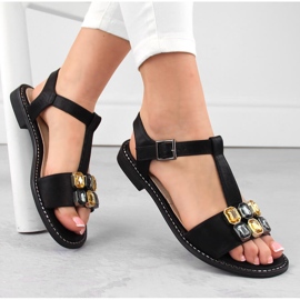 Pohodlné černé dámské sandály s kubickou zirkony S.Barski 030 černý