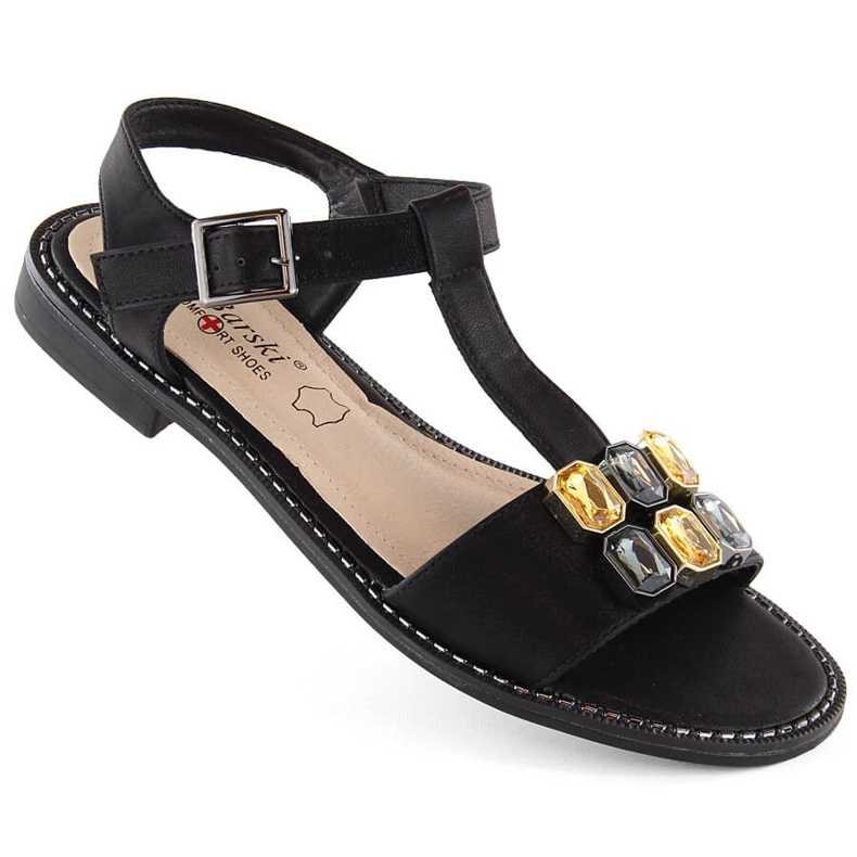 Pohodlné černé dámské sandály s kubickou zirkony S.Barski 030 černá