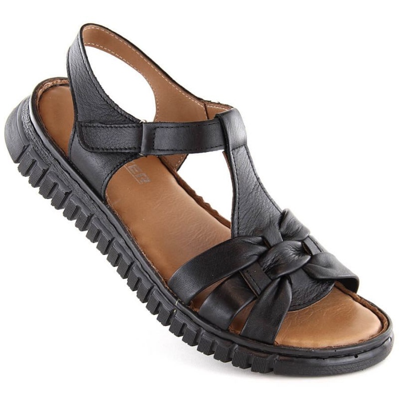 Kožené sandály na suchý zip Artiker W HBH78 černé černá