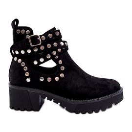 Ideal Shoes Semišové dámské kotníkové boty s ozdobnými cvočky, černá černý