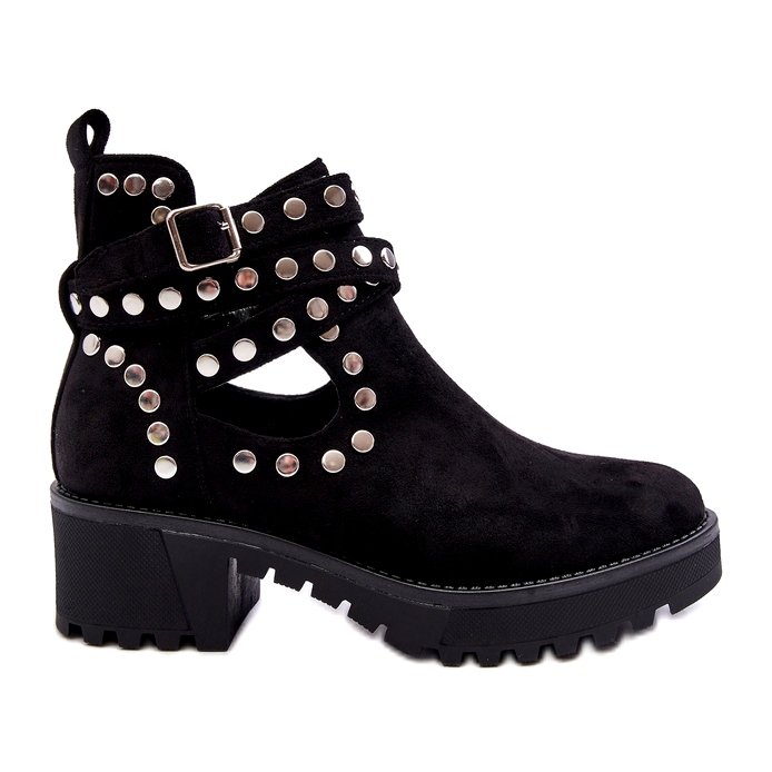 Ideal Shoes Semišové dámské kotníkové boty s ozdobnými cvočky, černá