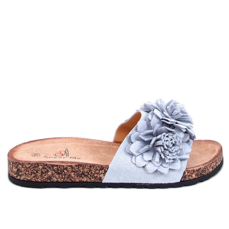 Korkové pantofle s květy Sebill Grey šedá