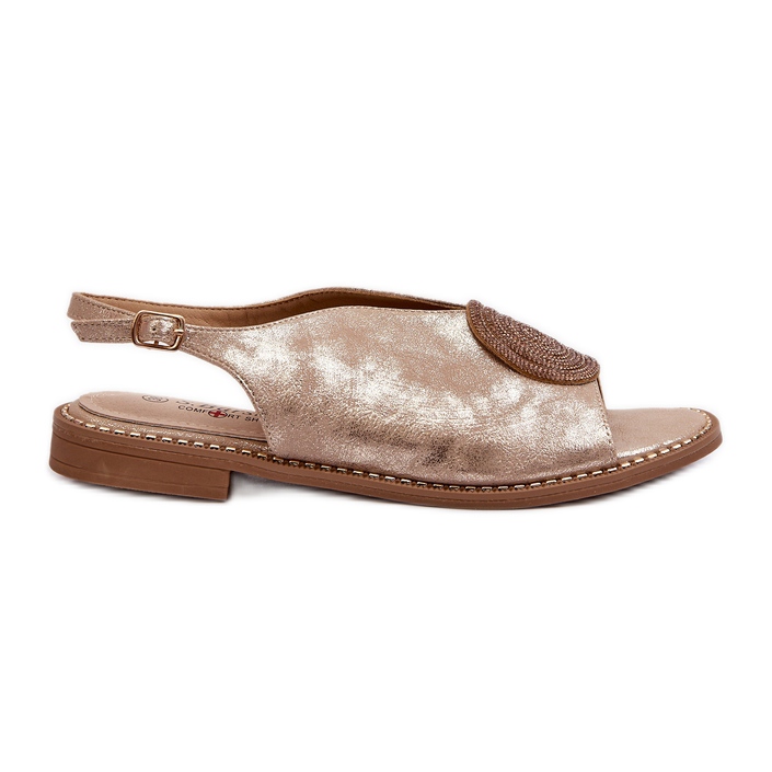 Dámské sandály se zdobením na plochých podpatcích S.Barski KV24-057 zlatá zlatý