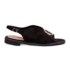 Elegantní dámské sandály se zdobením, Eco Suede S.Barski KV27-058 Black černý