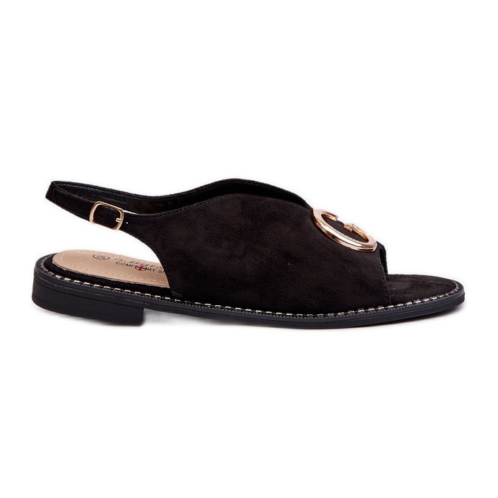 Elegantní dámské sandály se zdobením, Eco Suede S.Barski KV27-058 Black černá