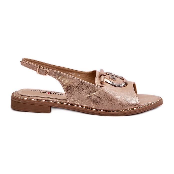 Elegantní dámské sandály se zlatým zdobením na plochých podpatcích, růžové zlato S.Barski KV27-053