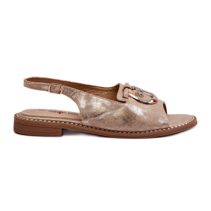 Elegantní dámské sandály se zlatým zdobením na plochých podpatcích, zlatá S.Barski KV27-053