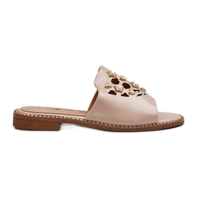 Lesklé dámské žabky s ozdobami S.Barski KV27-063 zlatá zlatý