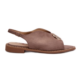 Dámské sandály se zlatým zdobením Eco Suede S.Barski KV27-059 Hnědá hnědý Dámské sandály se zlatým zdobením Eco Suede S.Barski KV27-059 Hnědá hnědý