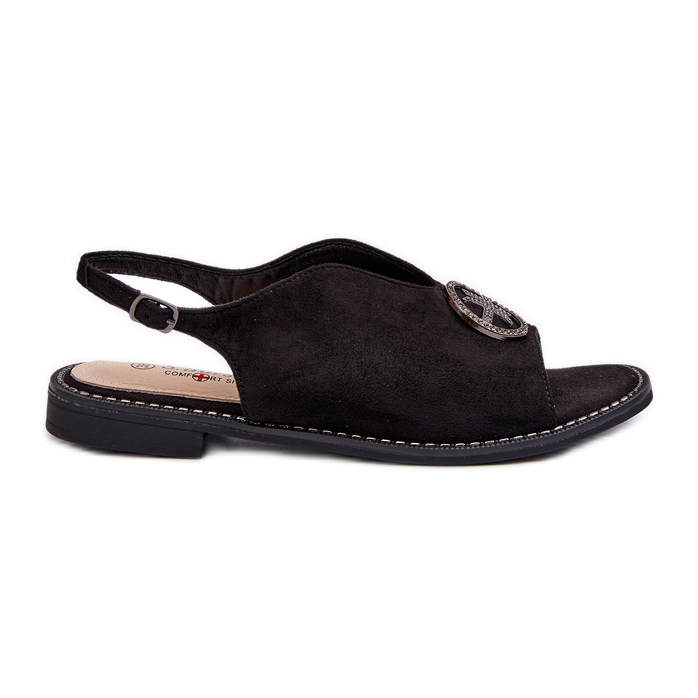 Dámské sandály se zlatým zdobením Eco Suede S.Barski KV27-059 Černá