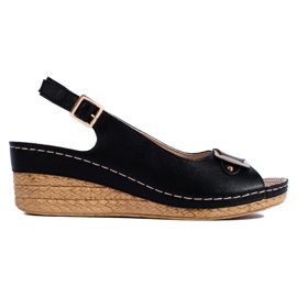 Černé espadrilkové sandály na nízkém klínku černý