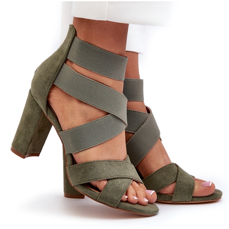 Dámské sandály na vysokém podpatku s ramínky, zelená Obissa