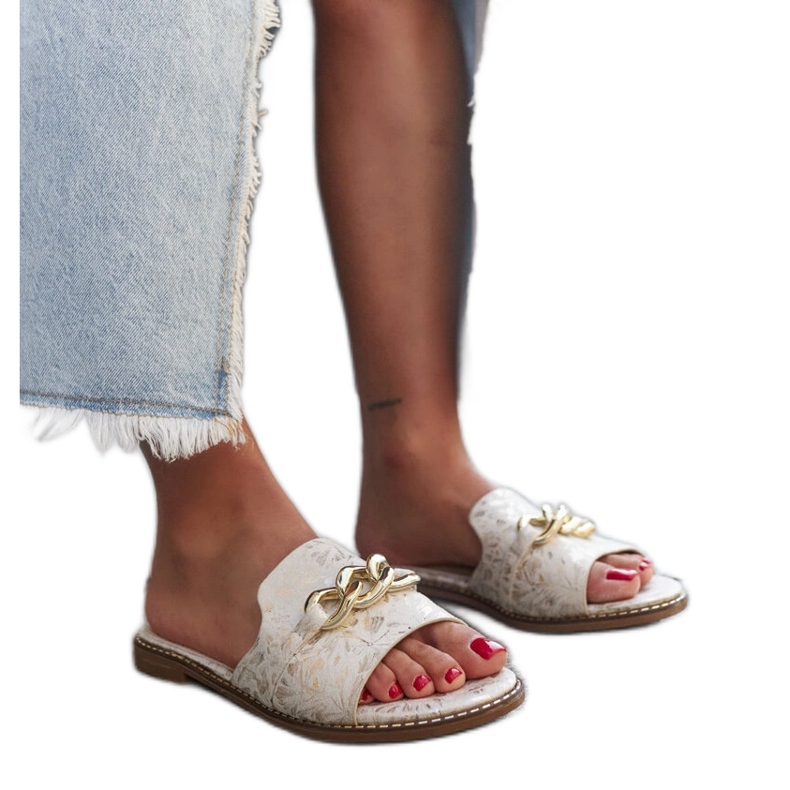 Žabky Ranime s koženou vsadkou béžový