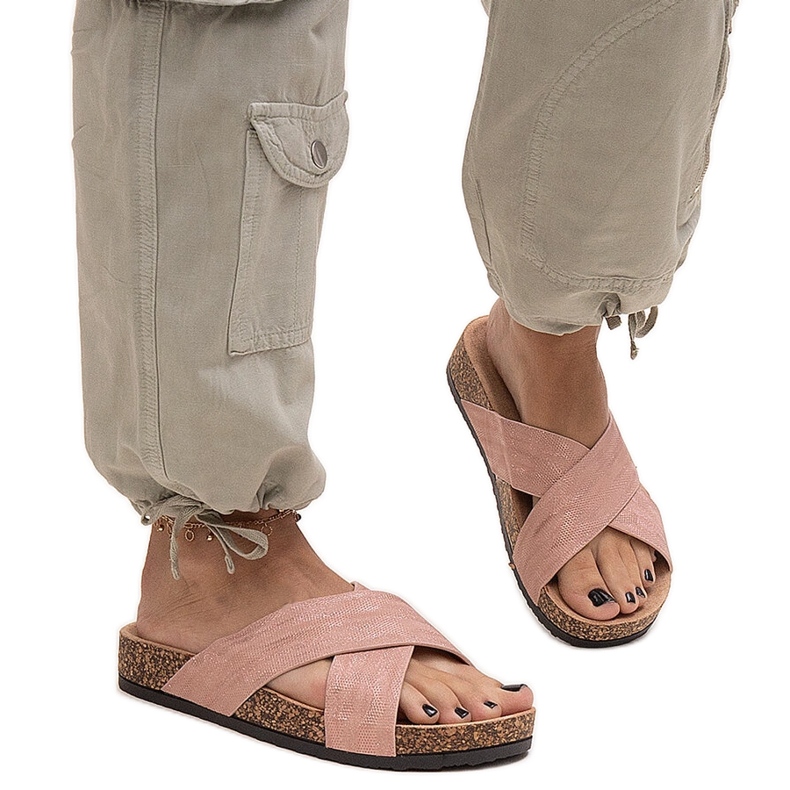 Pantofle s korkovou podrážkou Ribera lesk růžový