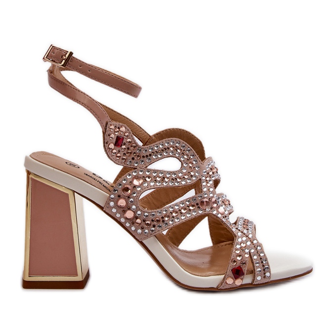 S.Barski Zdobené dámské sandály na vysokém podpatku D&amp;A CR952 Pink růžový