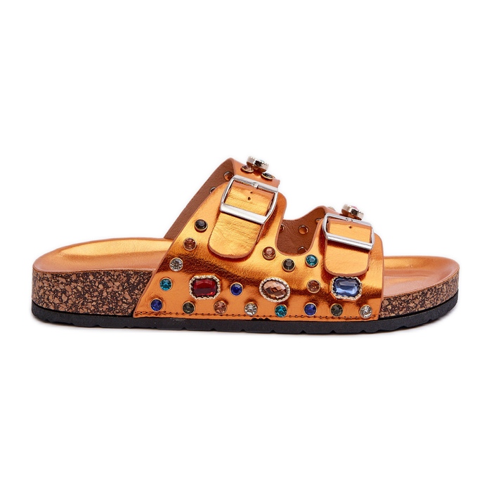 Zdobené dámské žabky s přezkami S.Barski MY121 Orange zlatý