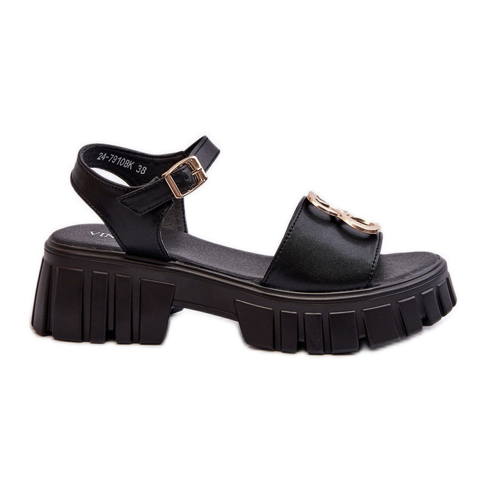 Dámské kožené sandály se zlatým zdobením, černá Vinceza 7910