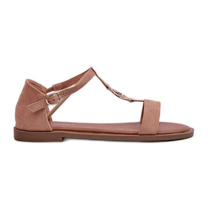 Dámské ploché sandály se zlatým zdobením Vinceza 17321 béžová béžový