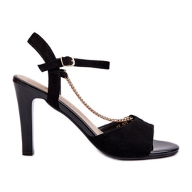 Dámské sandály na vysokém podpatku Eco Suede s řetízkem Sergio Leone SK925 Black černá Dámské sandály na vysokém podpatku Eco Suede s řetízkem Sergio Leone SK925 Black černá