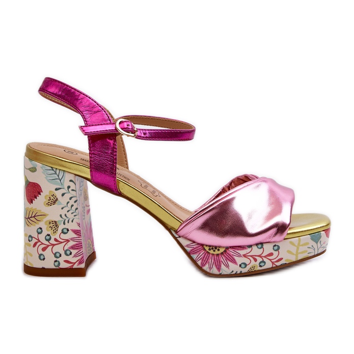 S.Barski Dámské květinové sandály na vysokém podpatku D&amp;A CR980 růžové růžový