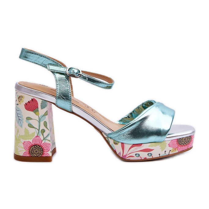 S.Barski Dámské květinové sandály na vysokém podpatku D&amp;A CR980 modré modrý