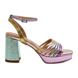 S.Barski Dámské sandály na vysokém podpatku D&amp;A CR920 Multicolor fialový