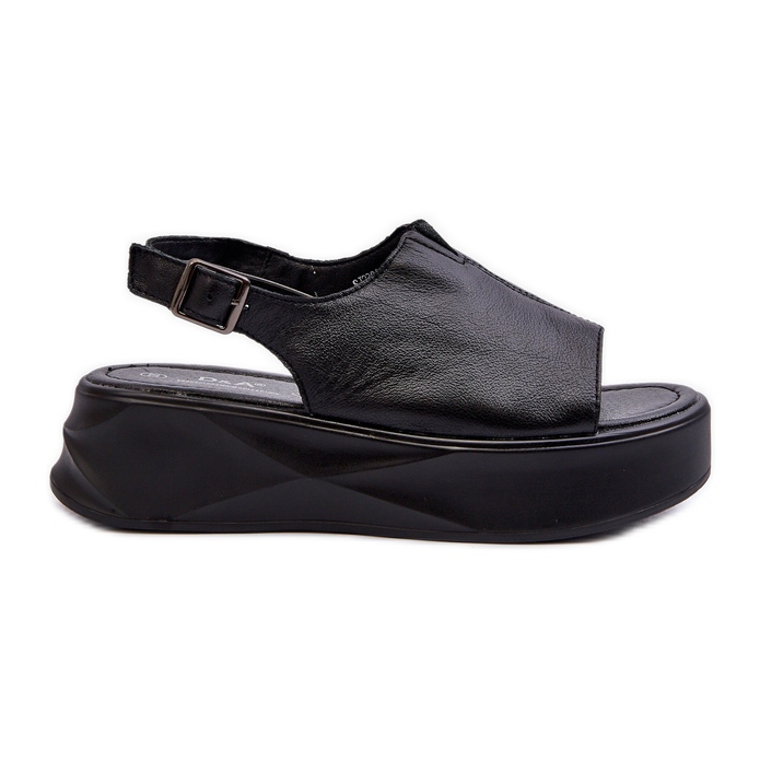 S.Barski Dámské kožené sandály na platformě D&amp;A SJ2301-2 černé černá